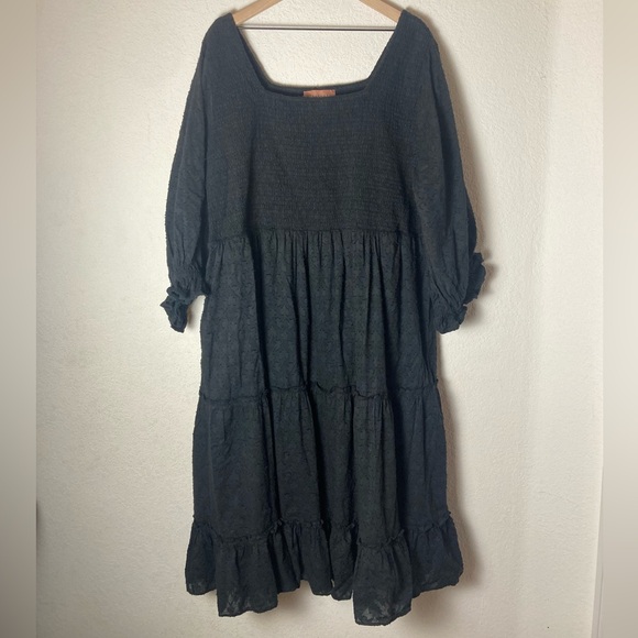 Jessakae Dresses Jessakae Dress Black Puff Sleeves Tiered Midi